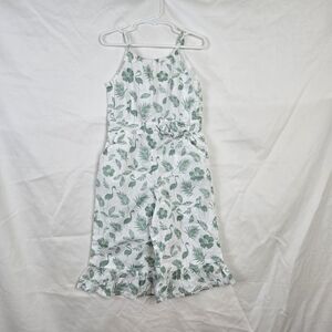 Janie‎ & Jack White Green Palm Paradise Flamingo Print Ruffle Hem Light Romper 4